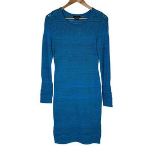 Bebe NWT‎ Dress Size S Luna Crochet Metallic Dark Teal Blue Bodycon Long Sleeve